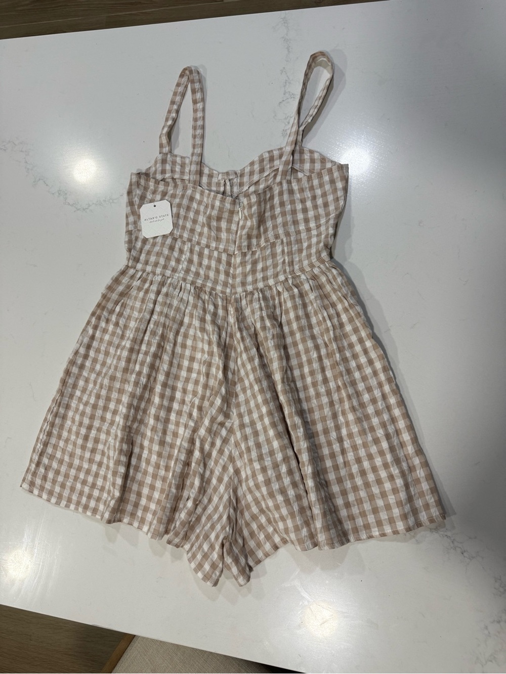 Altar'd State Beige and White Gingham Romper - Picture 2 of 6
